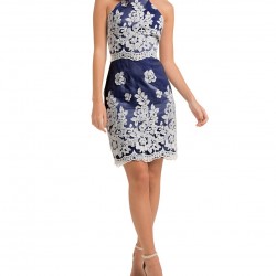 Дантелена Къса Бална Рокля Син Цвят