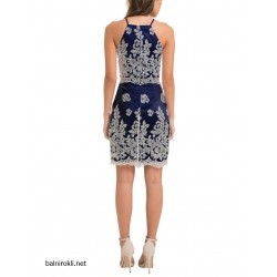 Дантелена Къса Бална Рокля Син Цвят Дантелена Къса Бална Рокля Син Цвят