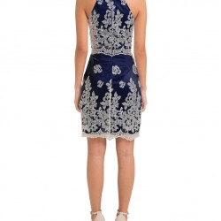 Дантелена Къса Бална Рокля Син Цвят Дантелена Къса Бална Рокля Син Цвят