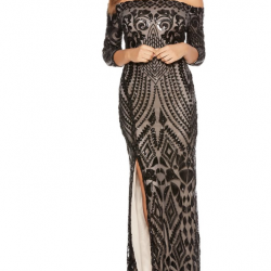 Абитуриентска Бална Рокля Сиво с Черни Паейти Цепка