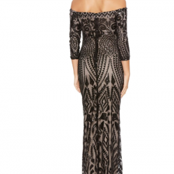 Абитуриентска Бална Рокля Сиво с Черни Паейти Цепка