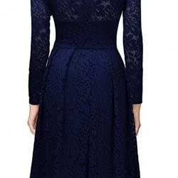 Дантелена Тъмносиня Рокля Ръкави Средна Дължина