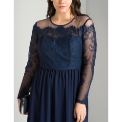 Дълга Официална Тъмносиня Рокля Макси Дами Шифон 