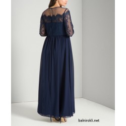 Дълга Официална Тъмносиня Рокля Макси Дами Шифон 