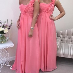 Абитуриентска Дълга Розова Официална Рокля Едно Рамо 