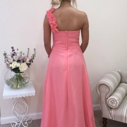 Абитуриентска Дълга Розова Официална Рокля Едно Рамо 