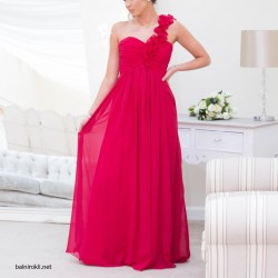 Абитуриентска Дълга Тъмночервена Официална Рокля Едно Рамо