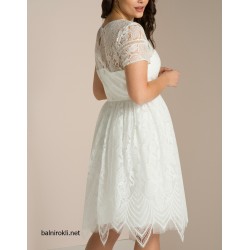 Бяла Елегантна Официална Рокля Дантела Макси Размери