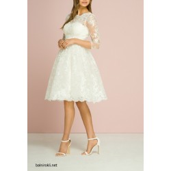 Елегантна Вечерна Коктейлна Рокля Бял Крем Тюл 