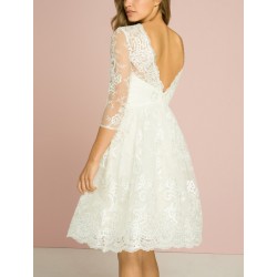 Елегантна Вечерна Коктейлна Рокля Бял Крем Тюл 