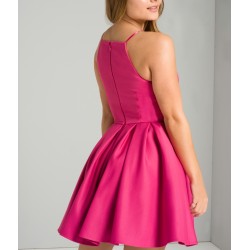 Къса Елегантна  Рокля  Ярко Розов Цвят