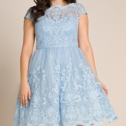 Елегантна Къса Рокля Макси Дами Светлосин Цвят