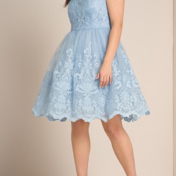 Елегантна Къса Рокля Макси Дами Светлосин Цвят