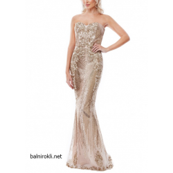 Блестяща Бална Дълга Златиста Рокля