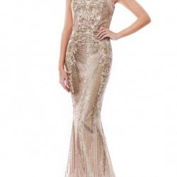 Блестяща Бална Дълга Златиста Рокля