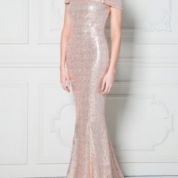 Блестяща Дълга Златна Рокля Шампанско