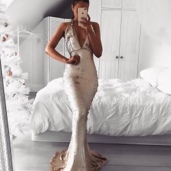 Абитуриентска Бална Златна Блестяща Рокля Гол Гръб 4