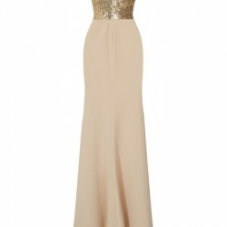 Дълга Секси Елегантна Рокля Капучино Златно Бюстие