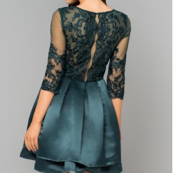 Вечерна Елегантна Тъмнозелена Рокля Сатен Бродерии