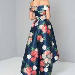 Асиметрична Тъмносиня Рокля Сатен Принт Рози Асиметрична Тъмносиня Рокля Сатен Принт Рози