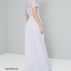 Абитуриентска Дълга Лилава Бална Рокля Шифон Дантела