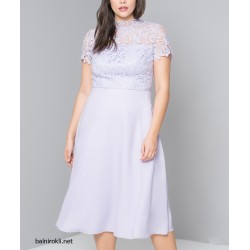 Елегантна Класическа Рокля Макси Размери Пастелно Лилава