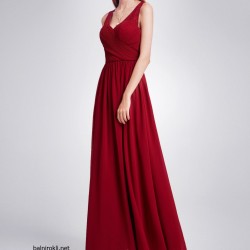 Абитуриентска Тъмночервена Рокля Шифон