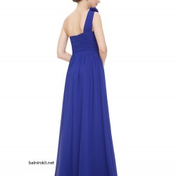 Абитуриентска Дълга Синя Рокля Едно Рамо Шифон 