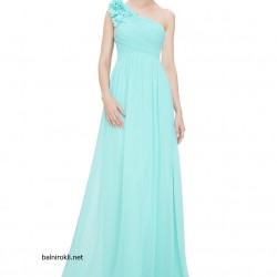Вечерна Дълга Светлосиня Рокля Шифон Едно Рамо