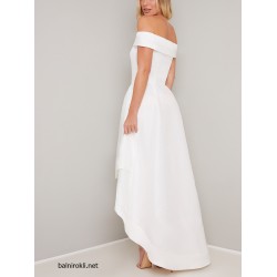 Асиметрична Бяла Бална Рокля Сатен Деколте