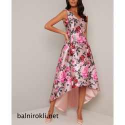 Асиметрична Елегантна Официална Рокля Флорален Мотив 