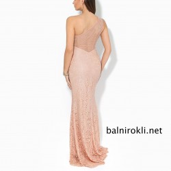 Елегантна Дълга Розова Рокля ДАНТЕЛА ЕДНО РАМО