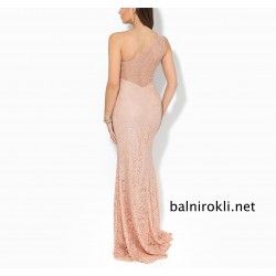 Елегантна Дълга Розова Рокля ДАНТЕЛА ЕДНО РАМО Елегантна Дълга Розова Рокля ДАНТЕЛА ЕДНО РАМО