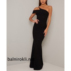 Дълга Официална Черна Права Рокля 