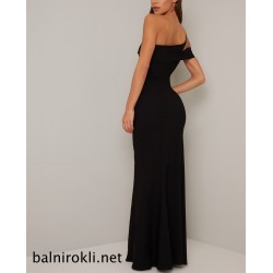 Дълга Официална Черна Права Рокля 