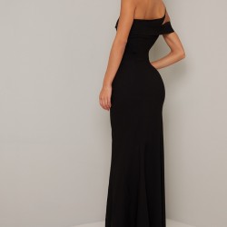 Дълга Официална Черна Права Рокля 