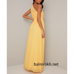 Бална Дълга Жълта Рокля Едно Рамо Шифон