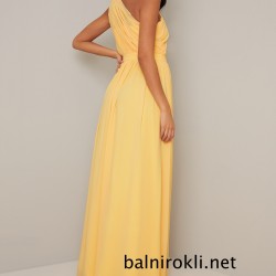 Бална Дълга Жълта Рокля Едно Рамо Шифон