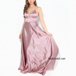 Бална Дълга Розова Рокля Сатен