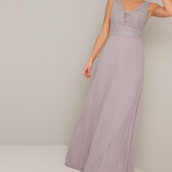 Дълга Елегантна Сива Рокля Шифон Дантела