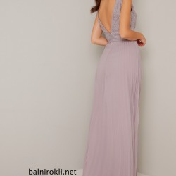 Дълга Елегантна Сива Рокля Шифон Дантела