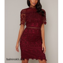 Елегантна Луксозна Дантелена Рокля Бордо