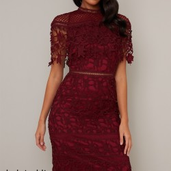 Елегантна Луксозна Дантелена Рокля Бордо