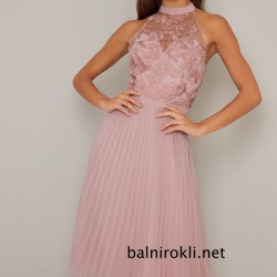  Елегантна Къса Секси Коктейлна Рокля Пастелен Розов Цвят