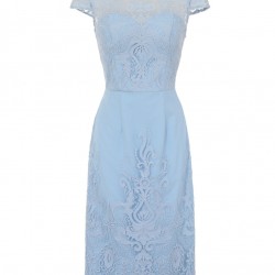 Елегантна Къса Светлосиня Рокля Дантела Бродерии