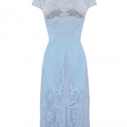 Елегантна Къса Светлосиня Рокля Дантела Бродерии Елегантна Къса Светлосиня Рокля Дантела Бродерии