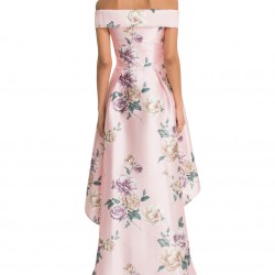 Асиметрична Официална Рокля Розов Сатен Флорален принт