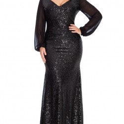 Елегантна Дълга Официална Черна Рокля Шифон Пайети Макси Дами