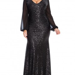 Елегантна Дълга Официална Черна Рокля Шифон Пайети Макси Дами