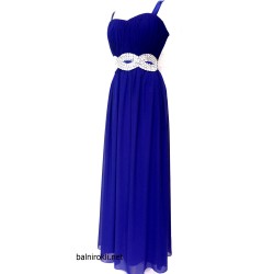 Дълга Синя Официална Рокля Шифон Камъни